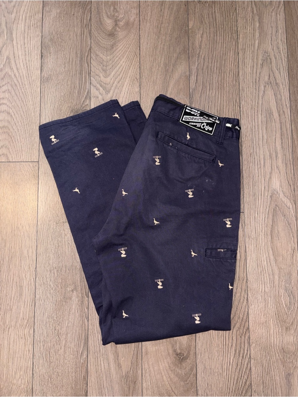 DGK Navy Chinos with Tan Embroidered Motifs